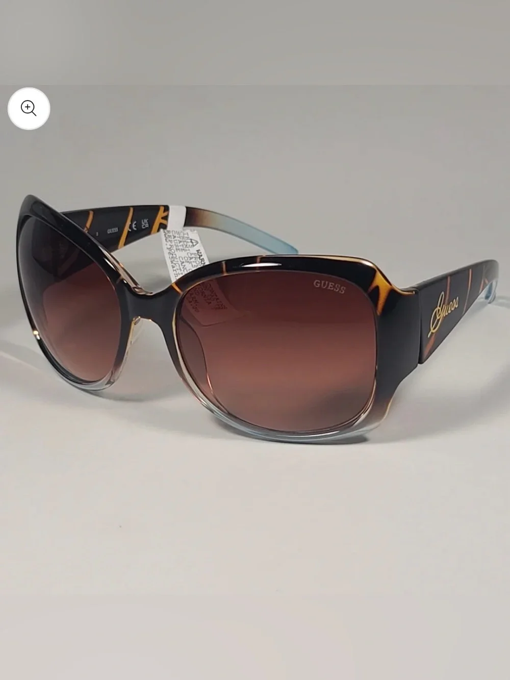 Guess Oversized Butterfly Sunglasses Brown Tortoise blue Gradient GUF200 TO-34A